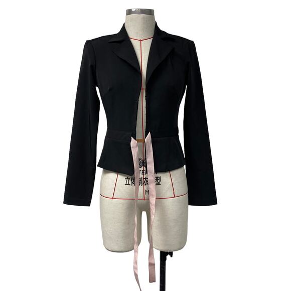 Vintage A-List Womens Size 3/4 Black Hook Closure Pink Bow Blazer - Picture 2 of 7